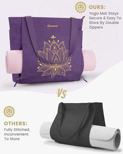 Gonex Yoga Mat Bag, Large Tote Bag with Multi Pockets for Women Men, Canvas Mat Carrier, Full Zipper Easy Access for Pilates Gym Travel