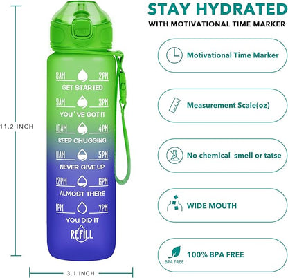 Enerbone 32 oz Water Bottle with Times to Drink and Straw, Motivational Drinking Water Bottles with Carrying Strap, Leakproof BPA & Toxic Free, Ensure You Drink Enough Water for Fitness Gym Outdoor