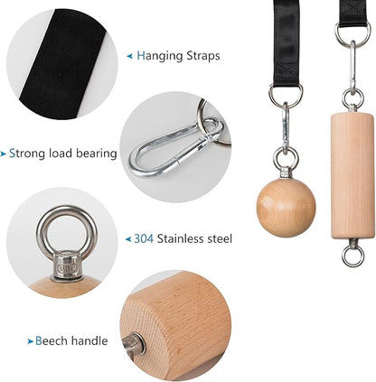 Wooden Pull Up Grips and Balls, Atomic Rock Climbing Holds Training Set,Grip Strength Trainer,Ninja Warrior Obstacle Course Handles and Rope.Suit(L/XL Ball(L/XL)