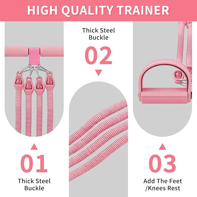 2026 Upgrade Foot Pedal Resistance Band,4-Tube Elastic Sit-Up Pull Rope for Men and Women,Multifunction Strength Training Pedal Pullerwith Handle Body Foot Resistance Rope, Home Fitness