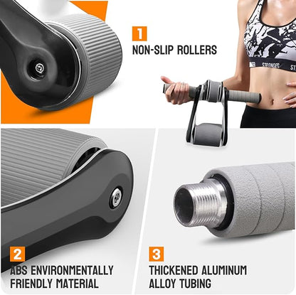Portable Ab Roller Wheel with Knee Pad & Storage Bag, Foldable Design Quiet Wheels with Smooth Bearings, At Home Gym Travel for Strength Training