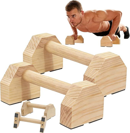 Push-up Stand, 2 PCS Wood Pushup Bars Non-Slip Base Exercise Home Workout Equipment, Wooden Parallettes Handle Stands Grip for Men Strength Training, Planks Calisthenics