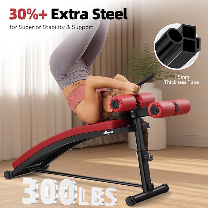 BODY RHYTHM Sit Up Bench with 4 Adjustable Heights and Reverse Crunch Handle, Curved Ab Workout Bench for Home Gym, Adjustable Weight Bench for Core Workouts and Decline Bench Press, Suitable for Individuals Up to 5.9ft Tall.