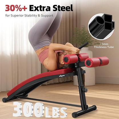 BODY RHYTHM Sit Up Bench with 4 Adjustable Heights and Reverse Crunch Handle, Curved Ab Workout Bench for Home Gym, Adjustable Weight Bench for Core Workouts and Decline Bench Press, Suitable for Individuals Up to 5.9ft Tall.