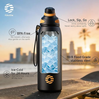 Fjbottle Insulated Stainless Steel Water Bottle, 24 Oz Leakproof Water Bottles, Ice Reusable Tumbler, Double Wall Vacuum Jug, Lightweight Durable for Traveling & Sports, Workout, 24oz