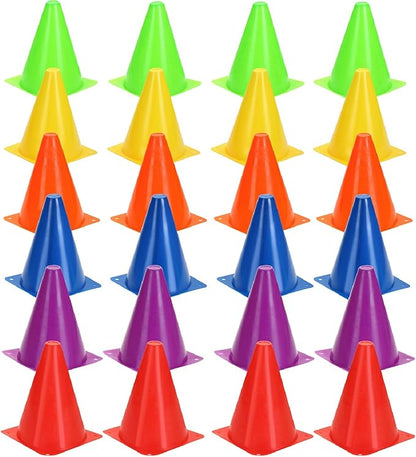 Training Plastic Traffic Cones Set - Indoor Outdoor and Festive Events Agility Cones,Sports Soccer Flexible Cone Sets,Sports Equipment for Kids (Multicolor,24 Pack,7 Inch)