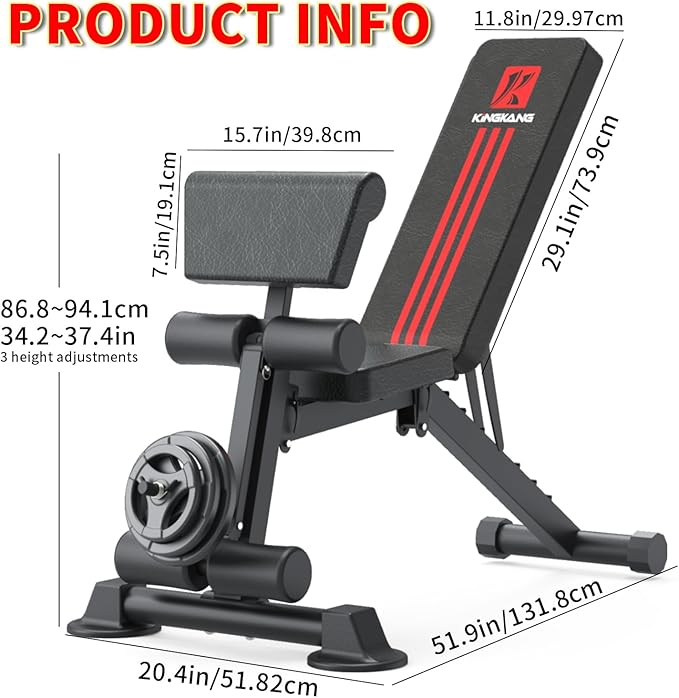 K KiNGKANG Weight Bench Press Adjustable Workout Bench for Home Gym Work out Exercise Equipment for Home Gym Incline Exercise Sit up Strength Training Weight Lifting Bench