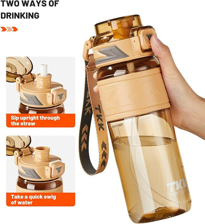 TKK Sports Water Bottles with Removable Straw 29 oz Leak-proof Flip Top Lid BPA Free Tritan Bottle with Strap for School, Fitness, Gym, Outdoor, Soft Orange
