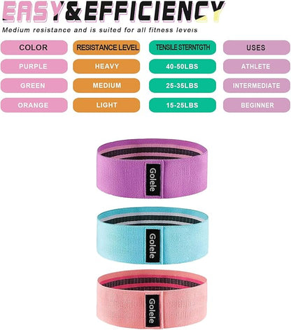 Resistance Bands for Working Out 3 Booty Bands- Light Medium Heavy Fabric Exercise Bands for Home Gym, Full Body Workouts, Legs, Hip, Glutes, Arms, Yoga, Latex Fitness Bands for Women and Men