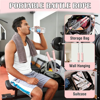 2PCS Ropeless Battle Ropes with Adjustable Weighted Ring-Battle, Cordless Battle Rope for Home Gym, HIIT Workout, Low-Impact Cardio, Strength Training, Portable Fitness Equipment for Women & Men