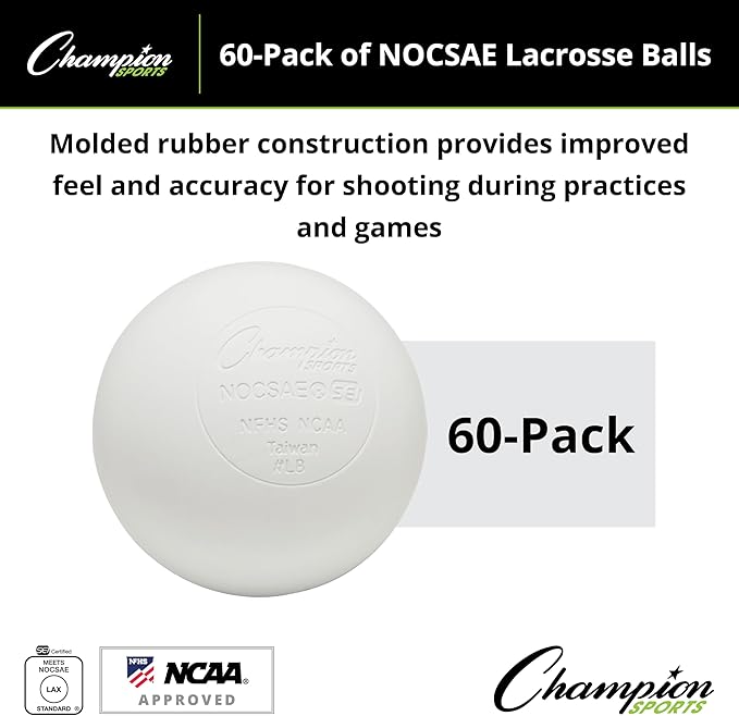 Champion Sports Lacrosse Balls – Official Size SEI Certified, Multi-Color Packs of 3, 6, or 12 for Practice & Games