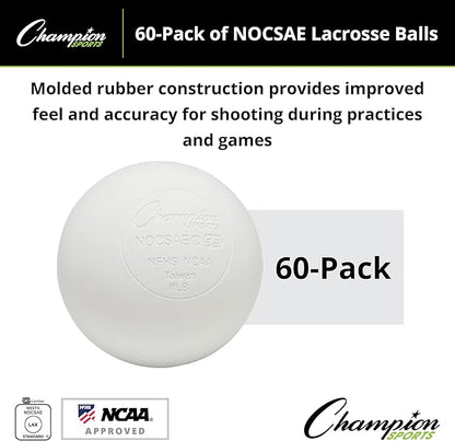 Champion Sports Lacrosse Balls – Official Size SEI Certified, Multi-Color Packs of 3, 6, or 12 for Practice & Games