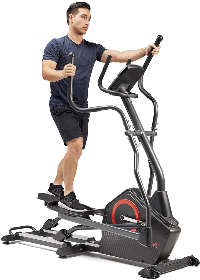 Sunny Health & Fitness Elliptical Exercise Machine, Silent Training, Long Stride Full Body Workout, Adjustable Resistance, Pulse Sensor, SunnyFit App via Bluetooth, Electric or Manual