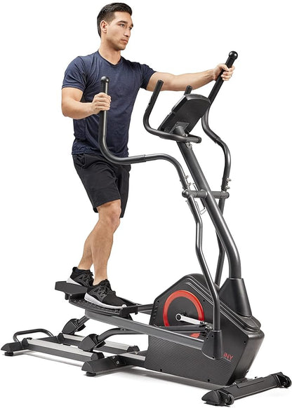 Sunny Health & Fitness Elliptical Exercise Machine, Silent Training, Long Stride Full Body Workout, Adjustable Resistance, Pulse Sensor, SunnyFit App via Bluetooth, Electric or Manual