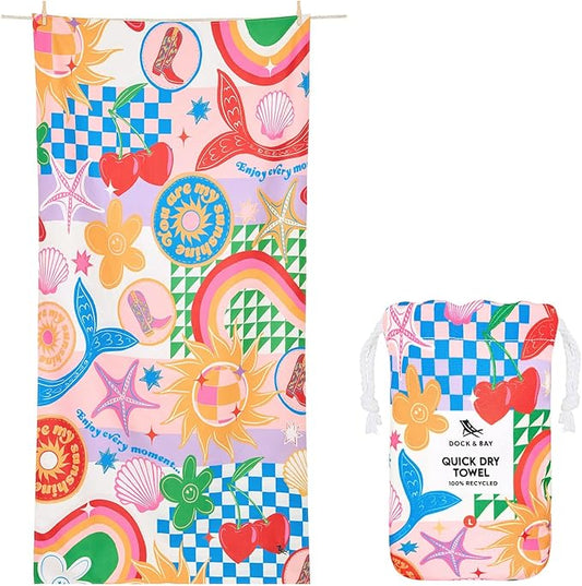 Dock & Bay Kid's Towel - for Beach Use - Quick Dry, Sand Free - Compact, Lightweight - 100% Recycled - Includes Bag - Good Vibes Club, Medium (130x70cm, 51x28)