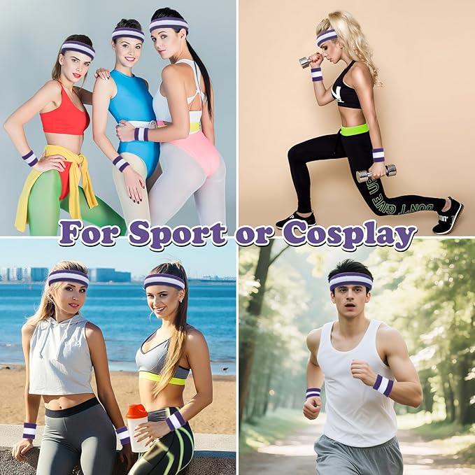 ONUPGO Sweatband Set Sports Headband Wristband Set Sweatbands Terry Cloth Wristband Wrist Sweatband Headbands Moisture Wicking Sweat Absorbing Head Band