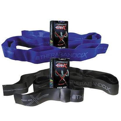 THERABAND CLX Resistance Band 2-Pack, Extra Heavy & Special Heavy Workout Bands with Loops, 5′ Non-Latex Exercise Bands for Home, Gym, Travel, Full-Body Training, Blue & Black