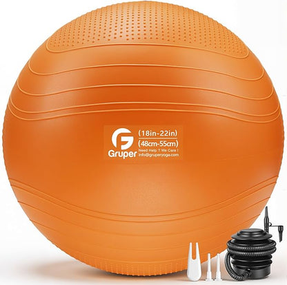 Gruper Yoga Ball, Extra Thick Non Slip Exercise Ball for Workout, Birthing, Balance, Stability, Pregnancy, 4 Sizes Anti Burst Chair for Home and Office, Includes Quick Pump & Fitness Guide