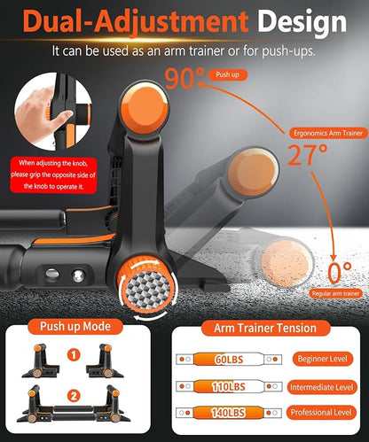 Twister Arm Trainer - 3-in-1 Adjustable Chest Workout Equipment,Portable Home Gym Chest & Arm Workout, Push Up Bars, 60-140lbs Resistance for Men Women