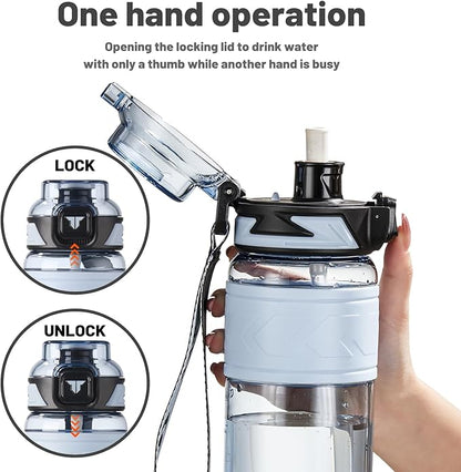 TKK Sports Water Bottles with Removable Straw 29 oz Leak-proof Flip Top Lid BPA Free Tritan Bottle with Strap for School, Fitness, Gym, Outdoor, Blue