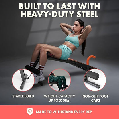 SQUATZ Adjustable Decline Sit-Up Bench for Abs with Handrail, Five Level Abdominal Bench for Core Training, Reverse Crunch Handle, Heavy-Duty Home Gym Sit Up Exercise Equipment for Core Muscles
