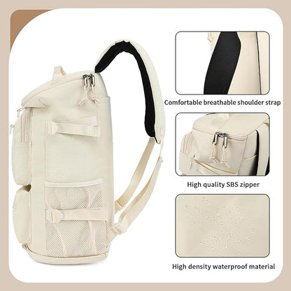 Solid color gym duffel bag backpack, wrestling bag,with shoe compartment, 4 kinds of back method waterproof travel sports walking laptop Lightweight（B-Sea Salt White）