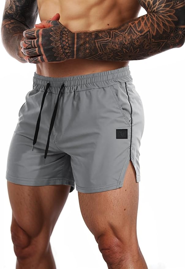 FLYFIREFLY Men's Gym Workout Shorts Quick Dry Lightweight Athletic Shorts Running Bodybuilding Training with Towel Loop