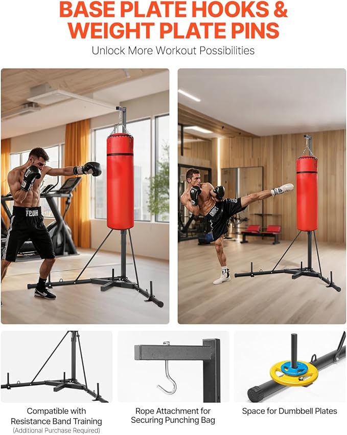 Happybuy Heavy-Duty Punching Bag Stand – Adjustable Height Steel Fitness Equipment with Weighted Base, Holds Up to 140lbs, Freestanding Sandbag Rack for Home Gym & Martial Arts Training
