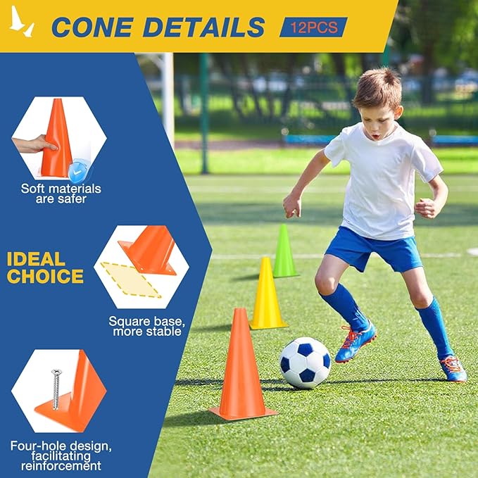 12 Inch Durable Cones,12pcs Versatile Plastic Traffic Cones and Soccer Cones for Sports Training,Agility Drills,Parking Safety,Basketball Training,Football Training.