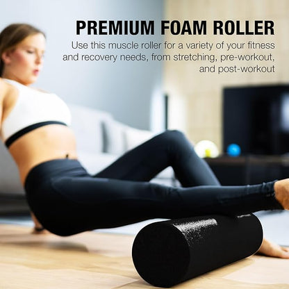 7-Piece Massage Roller Kit with Carrying Bag Trnr-MRK-BLK, Exercise Equipment for Physical Relief, Workout Equipment Includes Foam Roller, Stretching Strap, Spike Ball, Peanut Ball, and More
