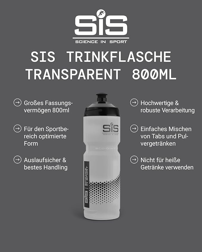 Science in Sport Water Bottle w/Easy Mixing | Clear Squeeze Water Bottle w/Running Lockable Valve - 27 Fluid Ounce