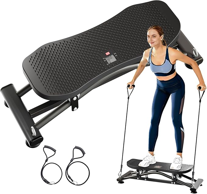 Balance Board for Adults, Ski Machine Exercise Equipment with Resistance Bands, Rock Stepper Featuring LCD Monitor, Portable Wobble Board or Full Body Workout at Home Gym
