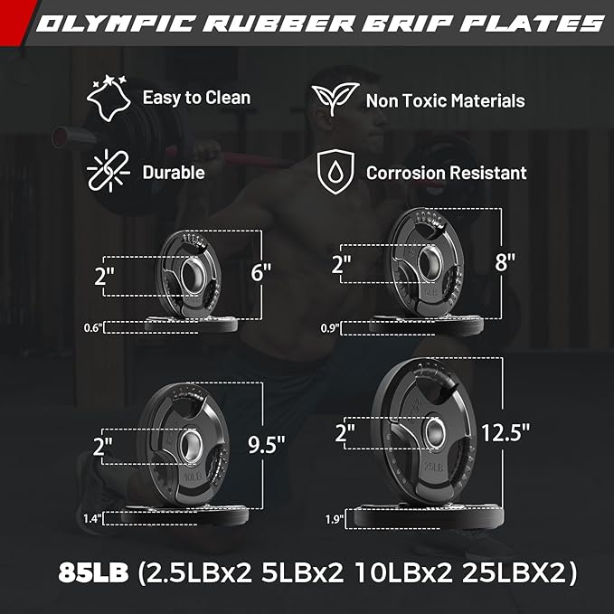 RitFit Barbell Weight Set - 4/6FT Olympic Barbell with Weight Plates (55-115LB Total) - Weightlifting Equipment for Squats, Curls, Deadlifts, Presses, Hip Thrusts