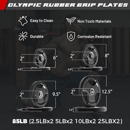 RitFit Barbell Weight Set - 4/6FT Olympic Barbell with Weight Plates (55-115LB Total) - Weightlifting Equipment for Squats, Curls, Deadlifts, Presses, Hip Thrusts