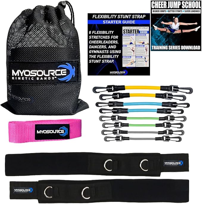 Cheer Kinetic Bands – Leg Resistance Bands for Cheerleaders | Improve Flexibility, Jumps, Stunts & Tumbling | 4-Level Resistance System with 12 Stunt Strap Colors + Digital Training Downloads