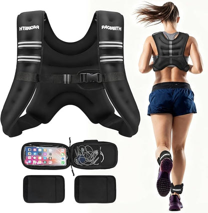PACEARTH Weighted Vest,6lb/8lb/10lb/12lb/16lb/20lb/25lb/30lb Weight Vest with Reflective Stripe, Body Weight Vests for Women, Men, Weight Loss Workout, Strength Training, Running, Walking, Jogging