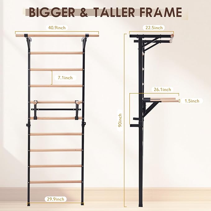 Solid Beechwood Stall Bar – Wall-Mounted Gymnastics Wall Ladder, Durable Beech Wood Rungs Resist Cracking, Perfect for Pull-Ups, Stretching & Home Gym