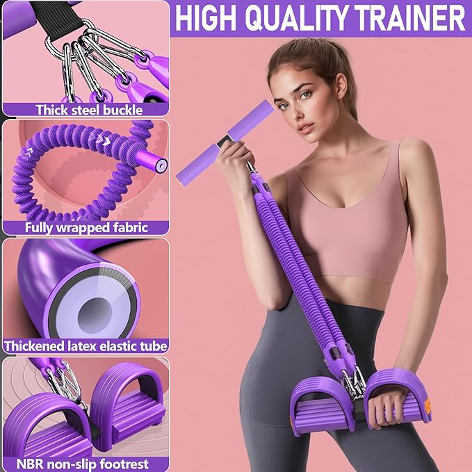 Upgrade Foot Pedal Resistance Band, 100lbs Adjustable 4 Tube Pedal Ankle Puller Resistance Band with Handle, Multifunction Home Gym Equipment, Stirrup Puller for Men Women for Full Body Workout