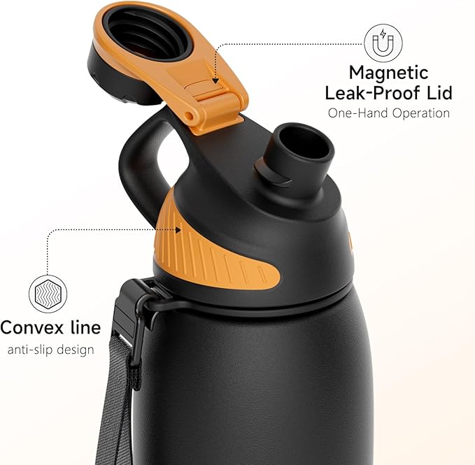 Fjbottle Insulated Stainless Steel Water Bottle, 32 Oz Leakproof Water Bottles, Ice Reusable Tumbler, Double Wall Vacuum Jug, Lightweight Durable for Traveling & Sports, Workout, 32oz