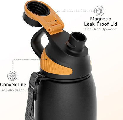 Fjbottle Insulated Stainless Steel Water Bottle, 32 Oz Leakproof Water Bottles, Ice Reusable Tumbler, Double Wall Vacuum Jug, Lightweight Durable for Traveling & Sports, Workout, 32oz