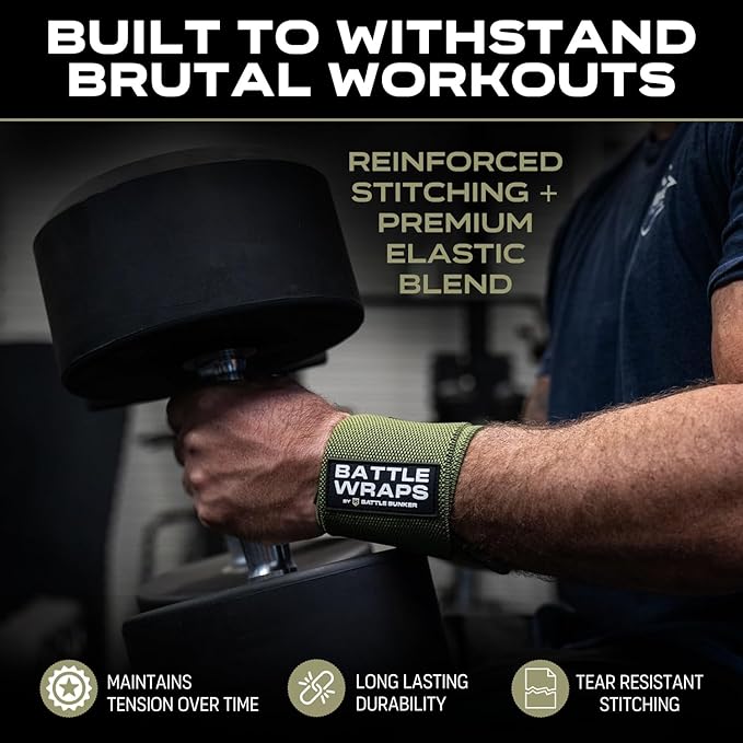 Battle Bunker Wraps Wrist Wraps- Premium Gym Wrist Straps for Maximum Support & Comfort During Lifting- Wrist Straps for Weightlifting to Boost Control & Stability- Built for Confidence & Power