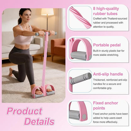 8-Tube Pedal Resistance Band with Handles, Multifunction Foot Pedal Tension Rope Fitness Equipment, Natural Rubber Exercise Puller for Abs, Arms, Waist & Leg Training