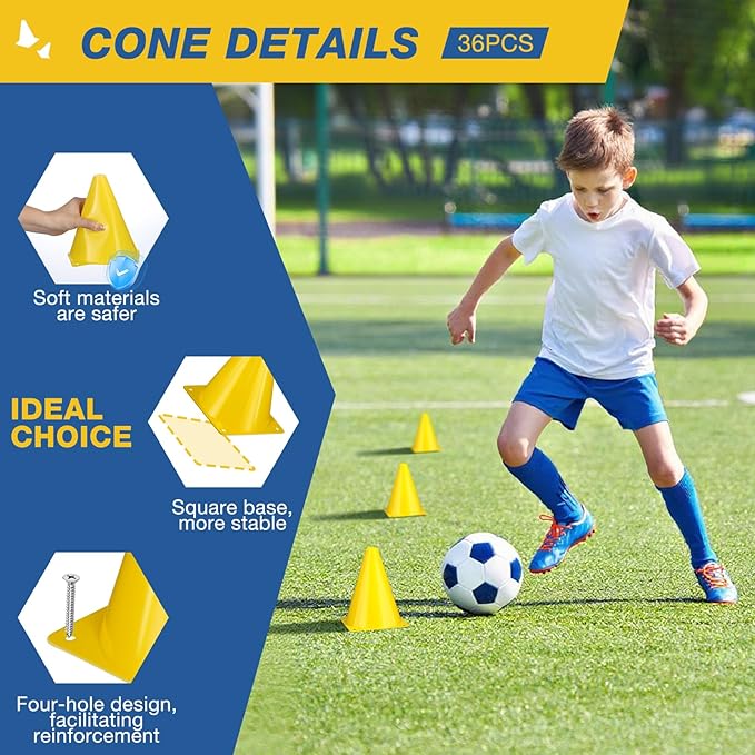 36pcs Cones 7 Inch Soccer Cones and Plastic Traffic Cones, Durable Cones for Sports Training, Ideal for Soccer, Basketball, Football, Skating, and Agility Drills Practice