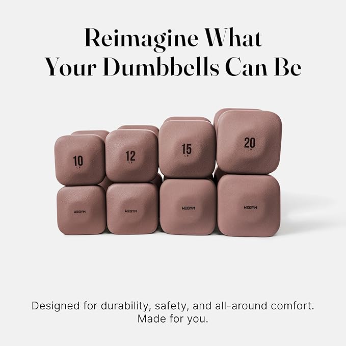 WeGym SafeGrip Square Dumbbells with Anti Slip Handles, Aesthetic Free Weights for Home Workouts, Stable Design Prevents Rolling during Floor Exercises - Set