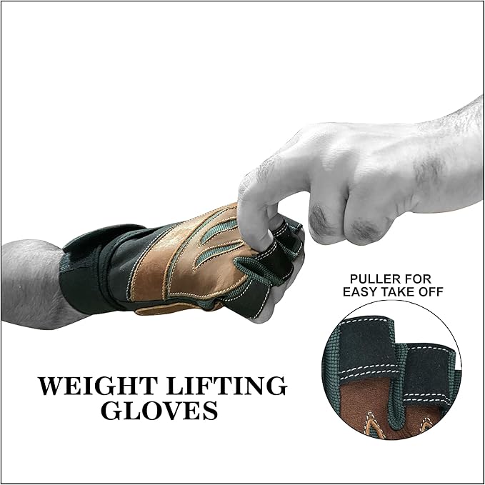 Weight Lifting Leather Padded Gloves for Men and Women Fingerless Body Building Long Wrist Support Training Gym Exercise Powerlifting Gloves Unisex Design