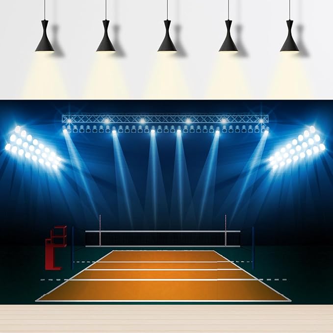 Volleyball Court Arena Backdrop Indoor Volleyball Court Sports Photography Background Volleyball Stadium with Bright Lights Backdrop Decors for Birthday Party Cake Table Decorations Props 20x10ft