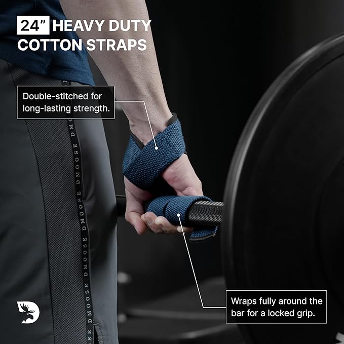 DMoose Fitness Lifting Straps 24" (Pair) - 5mm Padded Durable Wrist Straps for Weightlifting & Powerlifting - Cotton Lifting Strap with Silicone Grip for Men & Women - Deadlift Strap for Gym Workout