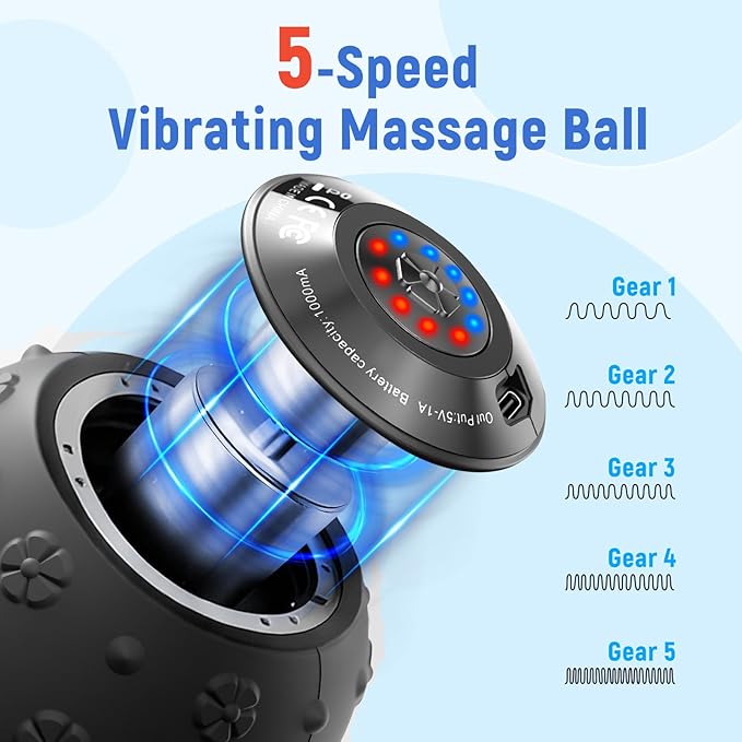 5-Speed Vibrating Massage Ball for Deep Tissue Muscle Recovery, 3D Textured Electric Massage Ball for Back, Neck, Feet & Post-Workout Relief, Portable Recovery Tool for Gym, Office & Travel