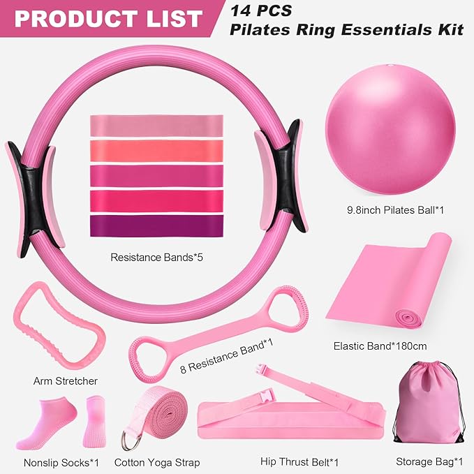 Pilates Kit for Home Workouts, Pilates Equipment Ring and Ball Set with Hip Thrust Belt, Pilates Essentials Kit for Women, Home Pilates Workout Kit for Toning & Strength