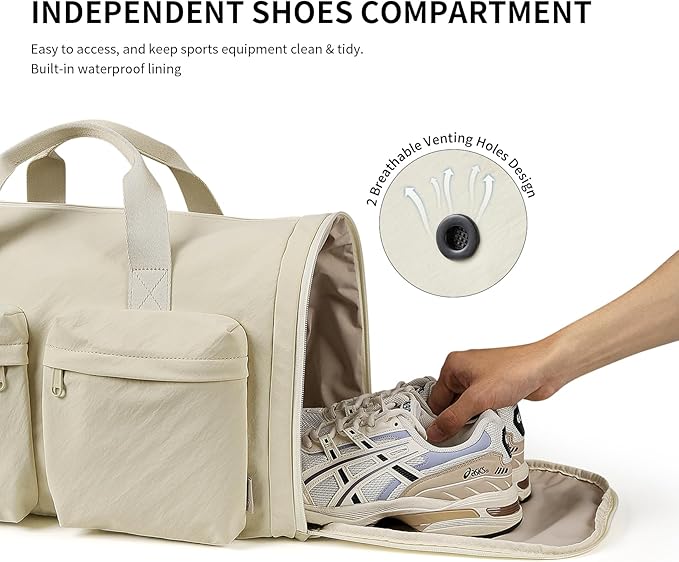 Aji Foldable Gym Bag for Women Men with Shoes Compartment, 3 in 1 Carry on Travel Duffel Bag with Trolley Sleeve, Lightweight&Water Resistant Duffel Bag for Travel, Sports, Fitness&Workout,Baby Yellow
